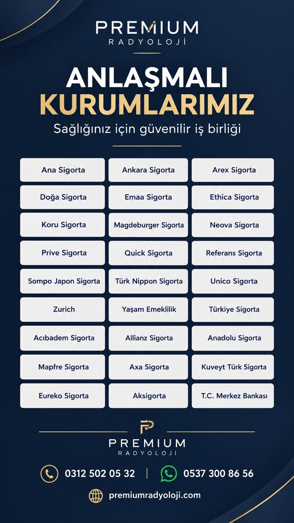 Premium Radyoloji Anlaşmalı Kurumlar ve Sigortalar